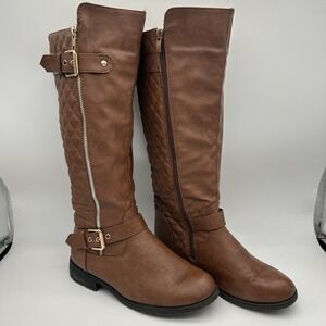 Top Moda Womens Boots 6.5 Zip Up Belt Strap 15.5 Inch High Western Cowgirl City